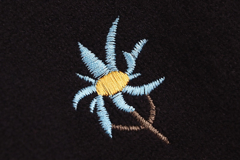 Spring Autumn Classic Black Casual Knitting Cardigan Floral Embroidered Cardigan O-Neck Puff Sleeve Slim Outerwears