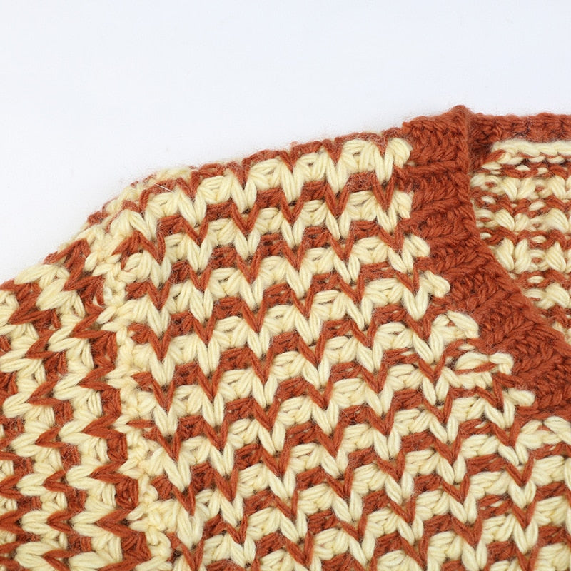 Striped Cardigan Sweater Women Lantern Sleeve Casual Loose Jumper Autumn Winter V Neck Knitted Oversized Coat Ladies