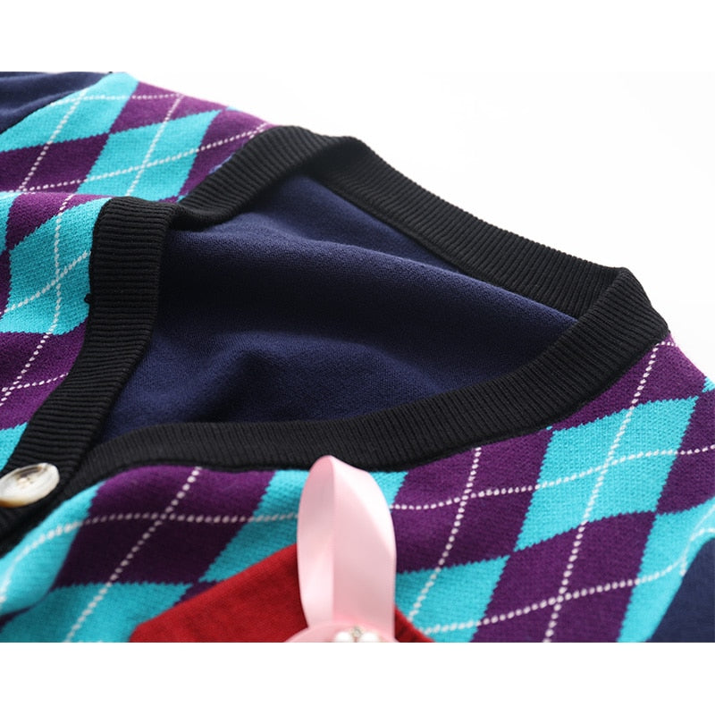 Vintage Stylish Pockets Oversized Plaid Jacket Coat Women Fashion V Neck Long Sleeve Loose Outerwear Chic Cardigan