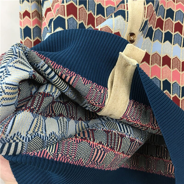 Knitted Cardigan Women Autumn Turn Down Collar Plaid Sweater Knitwear Coat Dropshipping Blusas Mujer De Moda