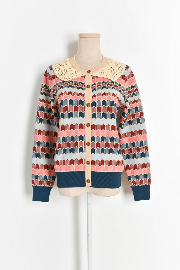 Knitted Cardigan Women Autumn Turn Down Collar Plaid Sweater Knitwear Coat Dropshipping Blusas Mujer De Moda