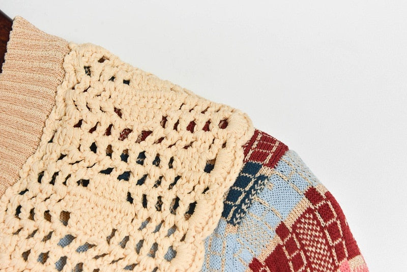 Knitted Cardigan Women Autumn Turn Down Collar Plaid Sweater Knitwear Coat Dropshipping Blusas Mujer De Moda