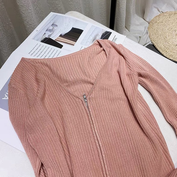 High Quality Super Soft Cardigan Women Knit Jacket Zippers Short Coat Sweater Fashion Women Slim Sun Protection Knitwear