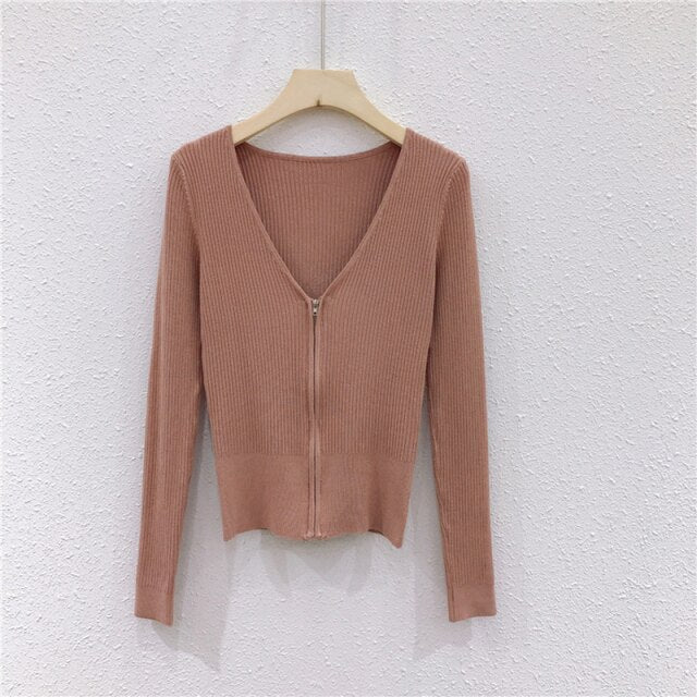 High Quality Super Soft Cardigan Women Knit Jacket Zippers Short Coat Sweater Fashion Women Slim Sun Protection Knitwear