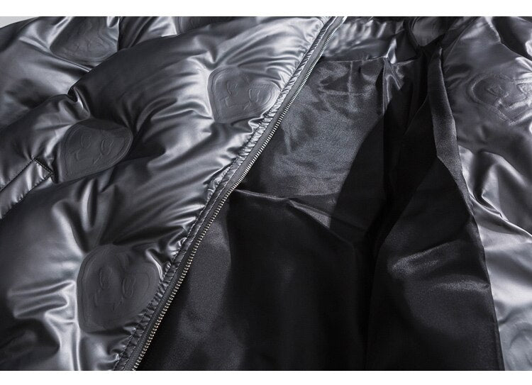 Winter Jacket Men Heart Embossing Solid Color Zipper Black Parkas Baggy Simple Fashion Cool Warm Cozy Padded Streetwear