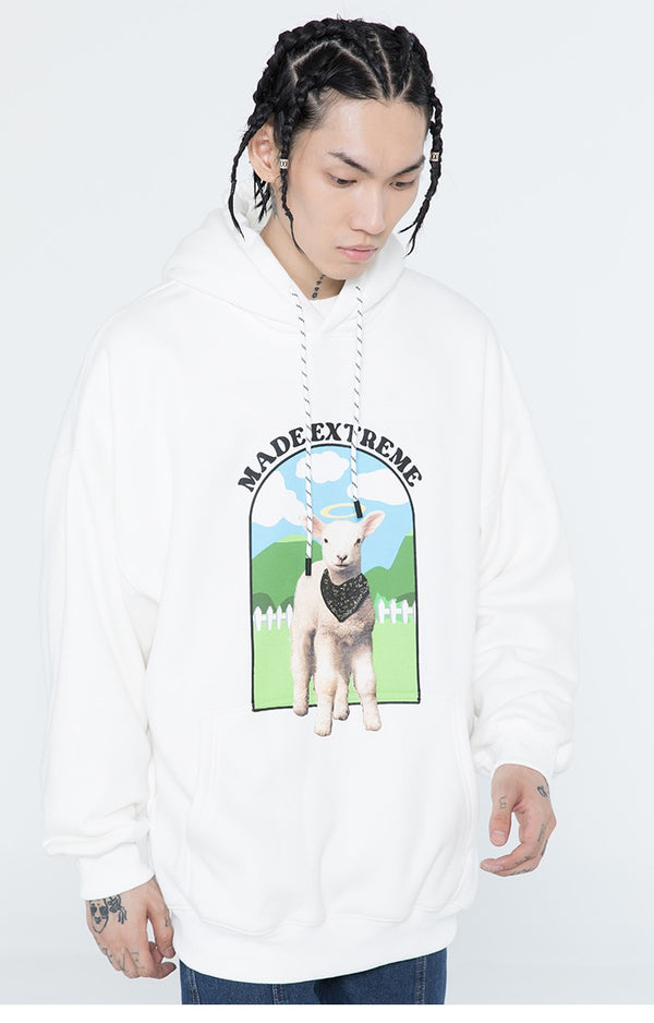 Hoodie Men Cute Funny Animal Letter Print Fleece Pullover Couple College Style Baggy Fashion Harajuku Streetwear Autumn