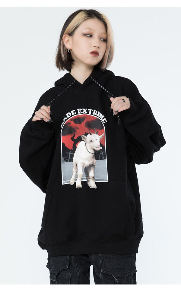 Hoodie Men Cute Funny Animal Letter Print Fleece Pullover Couple College Style Baggy Fashion Harajuku Streetwear Autumn