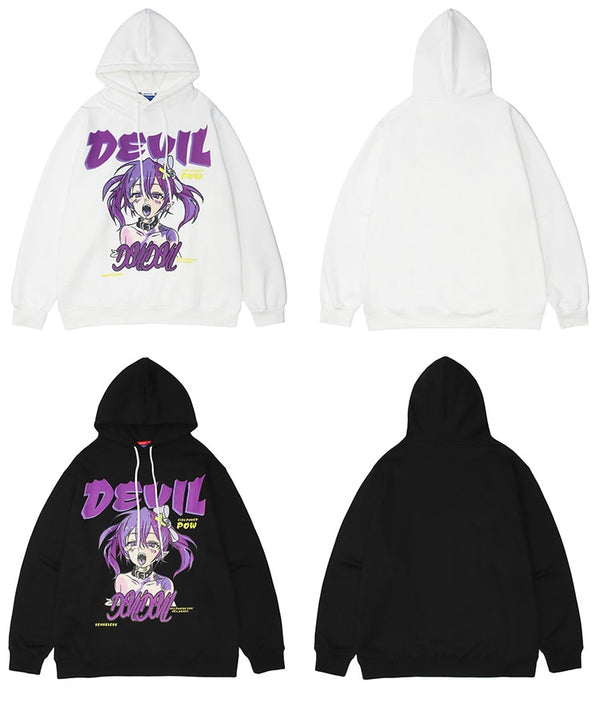 Hoodie Men Cartoon Gothic Girl Comics Anime Printed Sweatshirt Japanese High Street Harajuku Pullover Couple Streetwear
