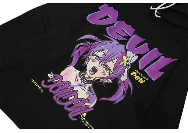 Hoodie Men Cartoon Gothic Girl Comics Anime Printed Sweatshirt Japanese High Street Harajuku Pullover Couple Streetwear
