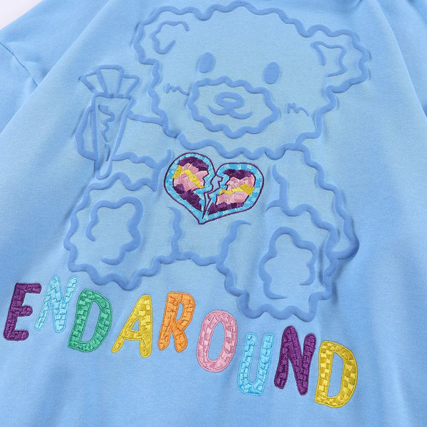 Hoodie Men Colorful Letter Embroidery Cute Bear Hooded Pullover Men Harajuku College Style Sweatshirt Couple Streetwear