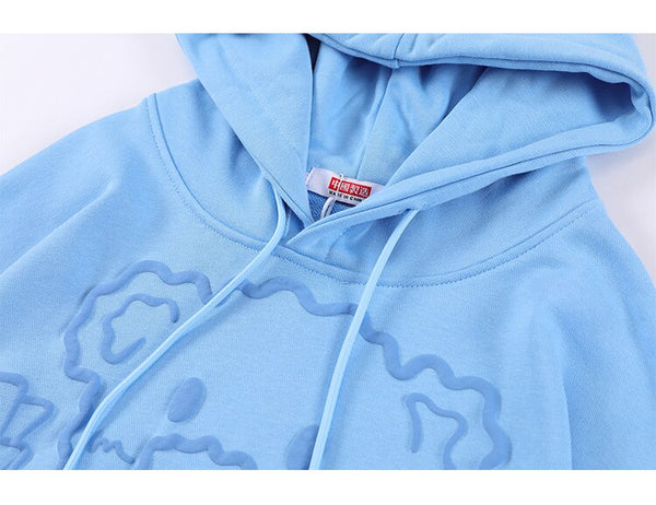 Hoodie Men Colorful Letter Embroidery Cute Bear Hooded Pullover Men Harajuku College Style Sweatshirt Couple Streetwear