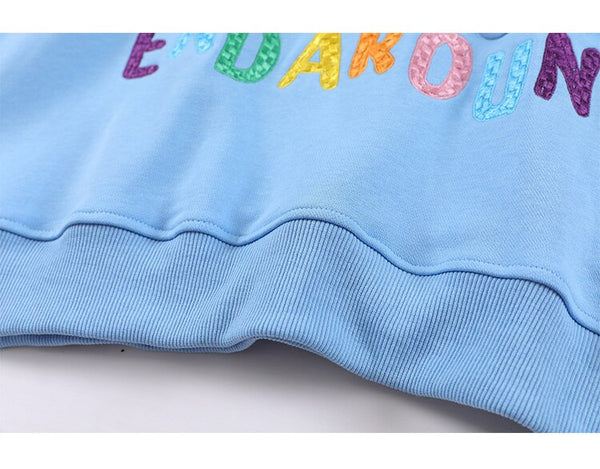 Hoodie Men Colorful Letter Embroidery Cute Bear Hooded Pullover Men Harajuku College Style Sweatshirt Couple Streetwear