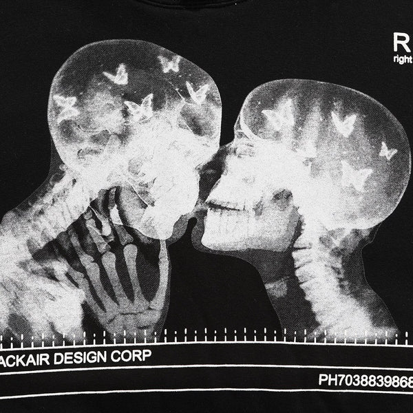 Hoodies Men Scary Skeleton Bone Print Plus Velvet Pullover Couple Oversize Gothic Diablo Style Punk Harajuku Streetwear