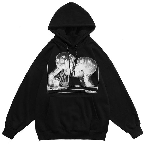 Hoodies Men Scary Skeleton Bone Print Plus Velvet Pullover Couple Oversize Gothic Diablo Style Punk Harajuku Streetwear