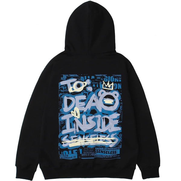 Hoodie Men Graffiti Letter Illustration Fleece Pullovers High Street All-match Casual Tops Baggy Cozy Unisex Streetwear