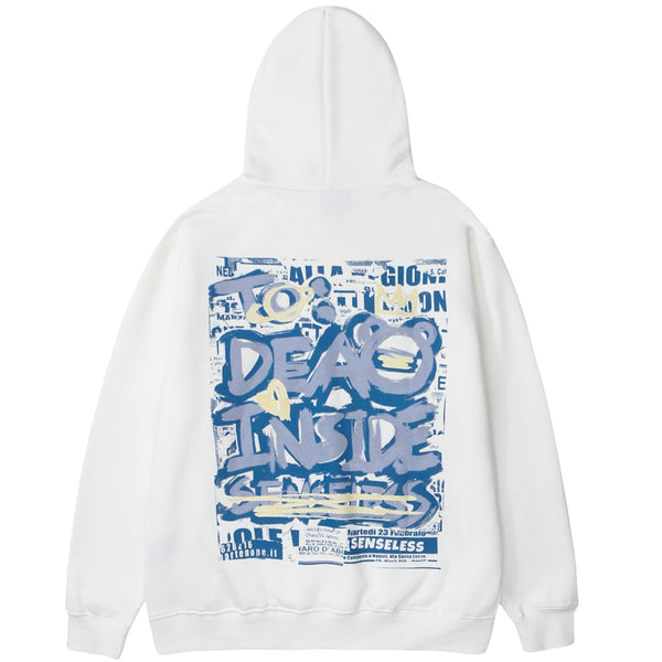 Hoodie Men Graffiti Letter Illustration Fleece Pullovers High Street All-match Casual Tops Baggy Cozy Unisex Streetwear