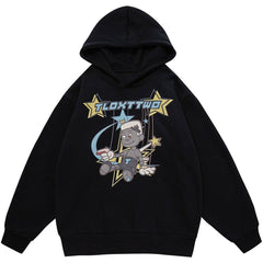 Hoodie Men Cartoon Comics Repairman Star-shaped Print Pullovers Couple Harajuku Fashion Varsity Casual Loose Streetwear