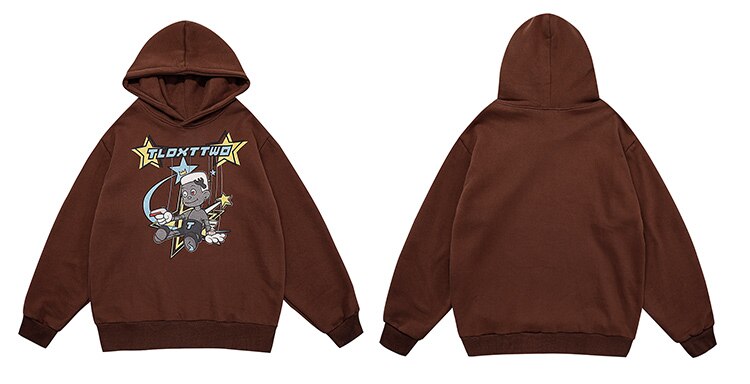 Hoodie Men Cartoon Comics Repairman Star-shaped Print Pullovers Couple Harajuku Fashion Varsity Casual Loose Streetwear