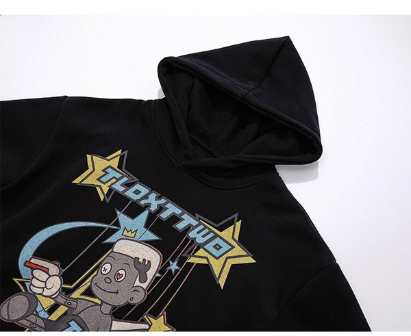 Hoodie Men Cartoon Comics Repairman Star-shaped Print Pullovers Couple Harajuku Fashion Varsity Casual Loose Streetwear