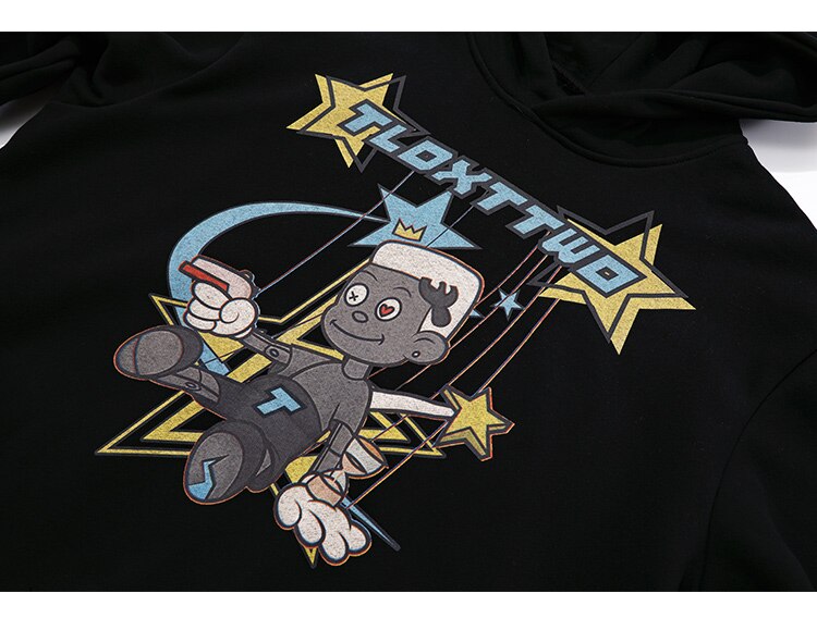 Hoodie Men Cartoon Comics Repairman Star-shaped Print Pullovers Couple Harajuku Fashion Varsity Casual Loose Streetwear