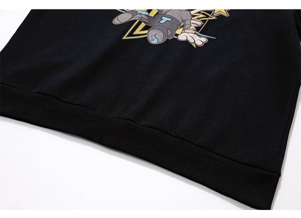 Hoodie Men Cartoon Comics Repairman Star-shaped Print Pullovers Couple Harajuku Fashion Varsity Casual Loose Streetwear