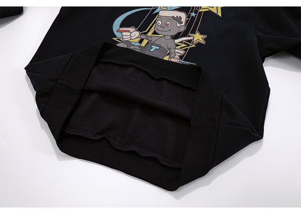 Hoodie Men Cartoon Comics Repairman Star-shaped Print Pullovers Couple Harajuku Fashion Varsity Casual Loose Streetwear