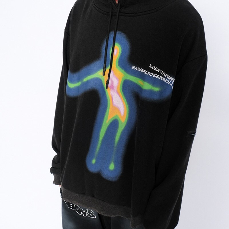 Hoodie Men Cartoon Comics Graffiti Letter Print Pullover Couple Hipster Punk Harajuku High Street Loose Tops Streetwear