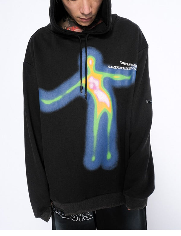 Hoodie Men Cartoon Comics Graffiti Letter Print Pullover Couple Hipster Punk Harajuku High Street Loose Tops Streetwear