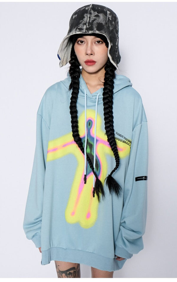 Hoodie Men Cartoon Comics Graffiti Letter Print Pullover Couple Hipster Punk Harajuku High Street Loose Tops Streetwear