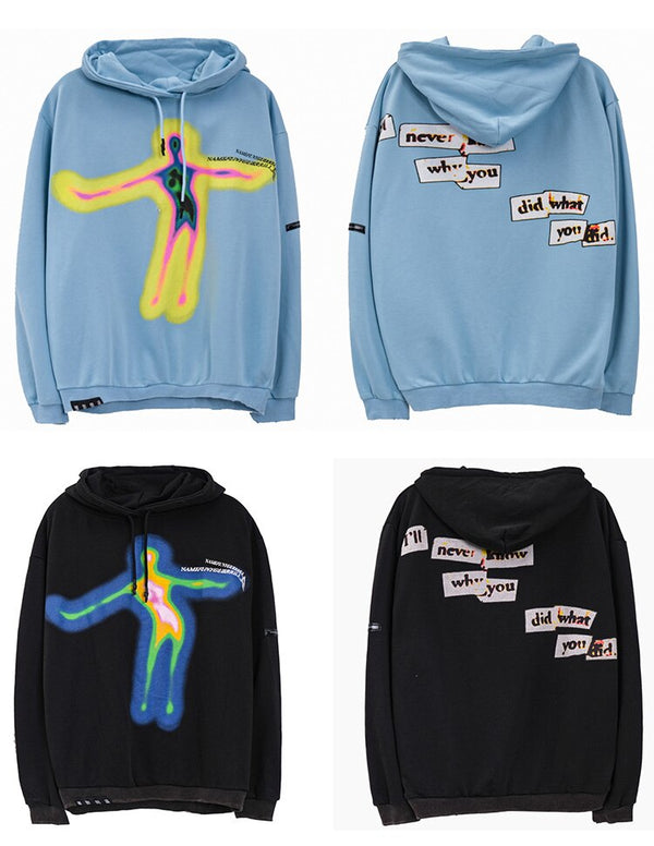 Hoodie Men Cartoon Comics Graffiti Letter Print Pullover Couple Hipster Punk Harajuku High Street Loose Tops Streetwear