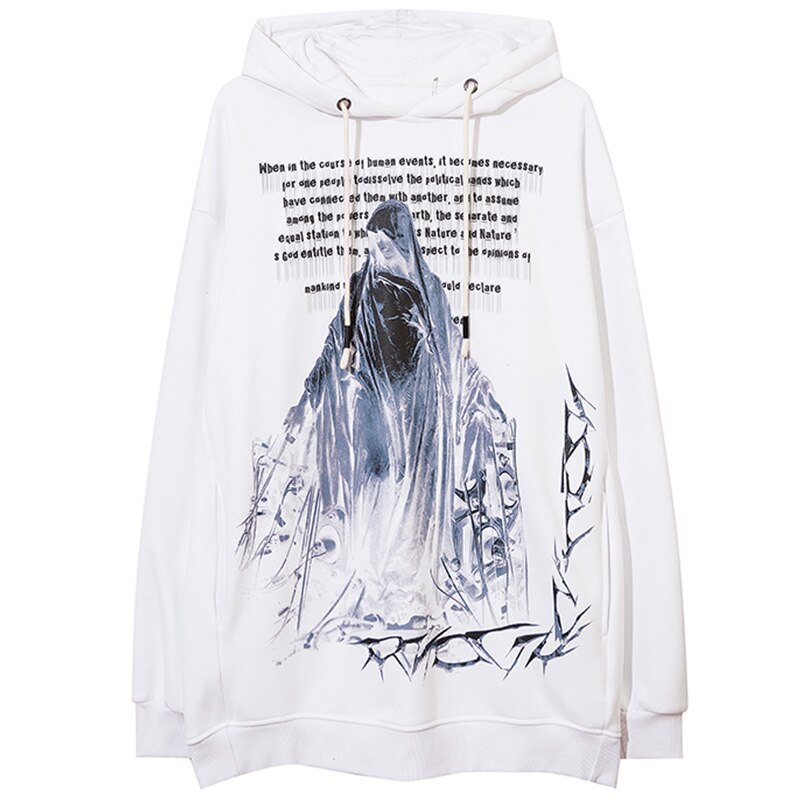 Hoodie Men Movie Illustration Fleece Hooded Tops Harajuku Hipster Folk-custom Couple Casual Oversize All-match Pullover