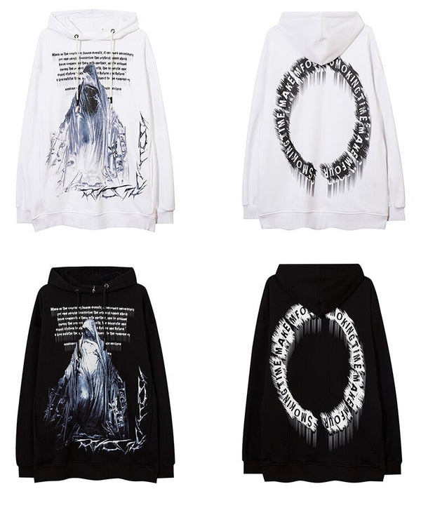 Hoodie Men Movie Illustration Fleece Hooded Tops Harajuku Hipster Folk-custom Couple Casual Oversize All-match Pullover