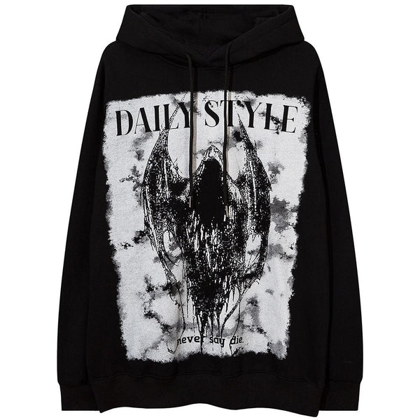 Hoodie Men Scary Demon Punk Letter Fleece Warm Pullover Diablo Style Punk Cool Harajuku Tops Casual Oversize Streetwear