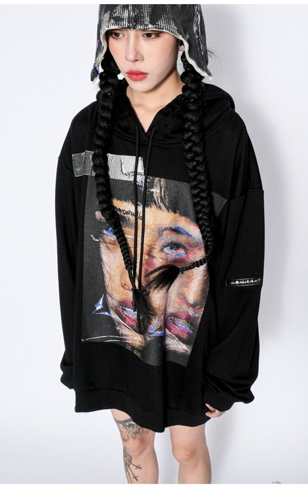 Hoodie Men Rock Gothic Girl Punk Letter Hooded Tops Hip Hop Harajuku Hipster Couple Casual Oversized All-match Pullover