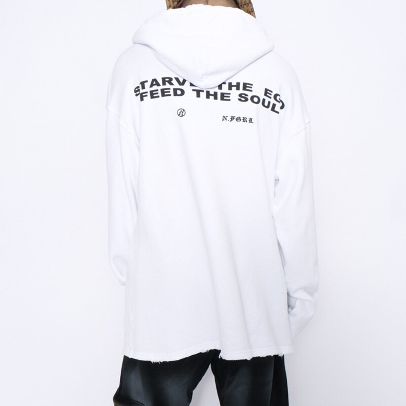 Hoodies Men Horror Illustration Letter Print Ripped Pullover Couple Baggy Cozy Hooded Tops Soft Warm Hipster Streetwear