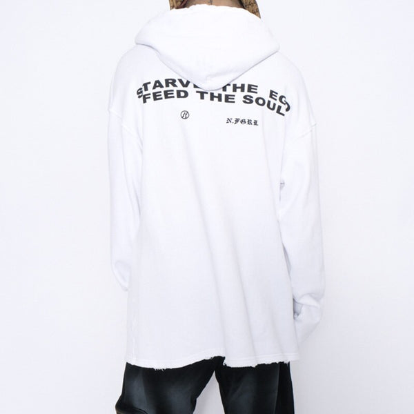 Hoodies Men Horror Illustration Letter Print Ripped Pullover Couple Baggy Cozy Hooded Tops Soft Warm Hipster Streetwear