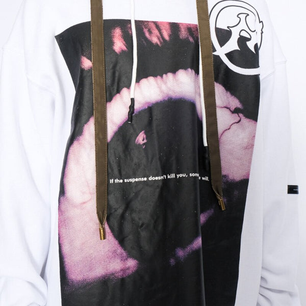 Hoodies Men Horror Illustration Letter Print Ripped Pullover Couple Baggy Cozy Hooded Tops Soft Warm Hipster Streetwear