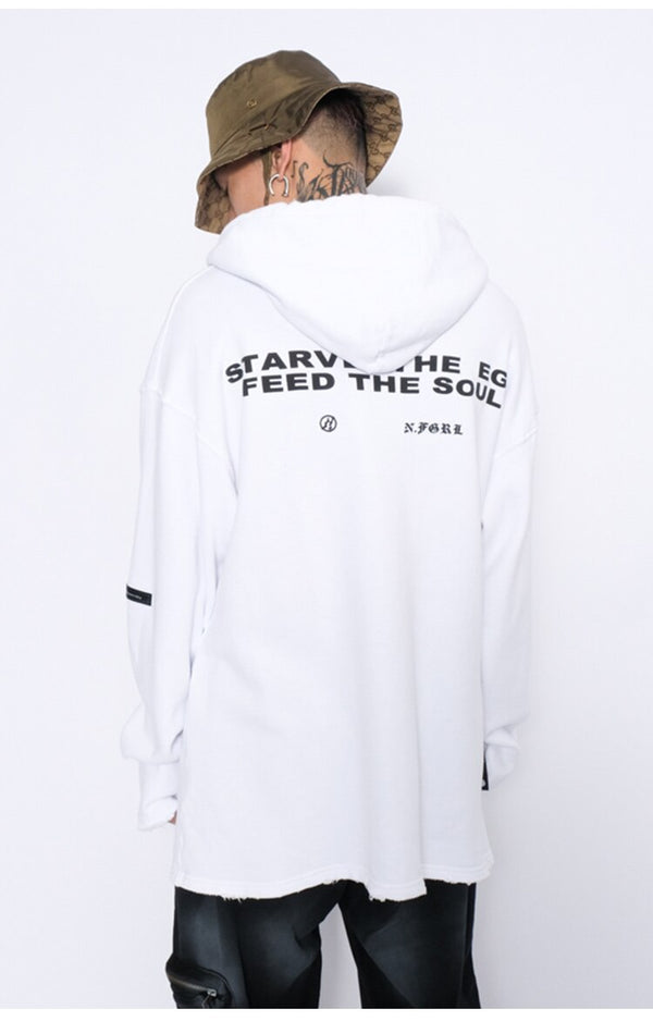 Hoodies Men Horror Illustration Letter Print Ripped Pullover Couple Baggy Cozy Hooded Tops Soft Warm Hipster Streetwear