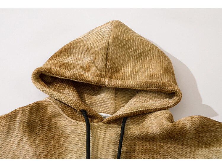 Hoodie Men Furry Cute Bear Patch Fleece Hooded Pullover Oversized Vintage College Style All-match Sweatshirt Streetwear