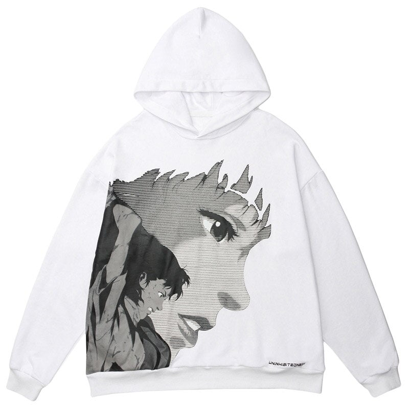 Hoodie Men Japanese Comics Anime Portrait Print Oversize Sweatshirts Autumn Hooded Harajuku High Street Pullover Couple