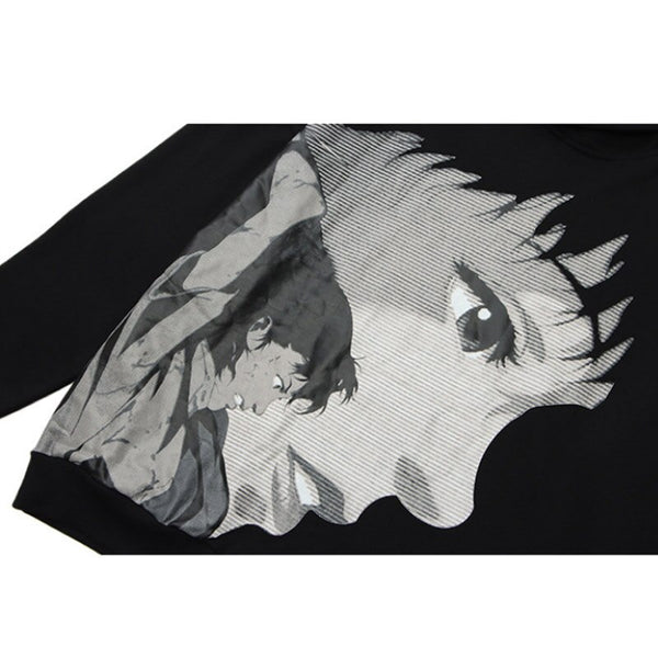 Hoodie Men Japanese Comics Anime Portrait Print Oversize Sweatshirts Autumn Hooded Harajuku High Street Pullover Couple
