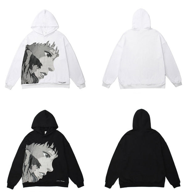Hoodie Men Japanese Comics Anime Portrait Print Oversize Sweatshirts Autumn Hooded Harajuku High Street Pullover Couple