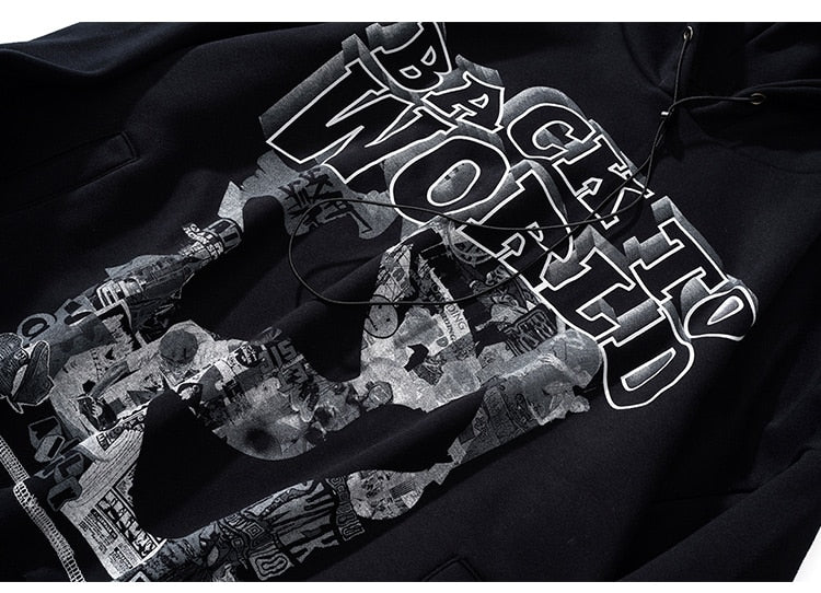 Hoodie Men Gothic Letter Comics Print Fleece Warm Pullover Couple Hipster Punk Cool High Street Hooded Tops Streetwear