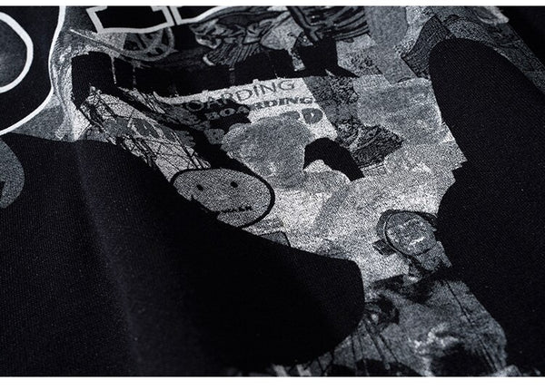 Hoodie Men Gothic Letter Comics Print Fleece Warm Pullover Couple Hipster Punk Cool High Street Hooded Tops Streetwear