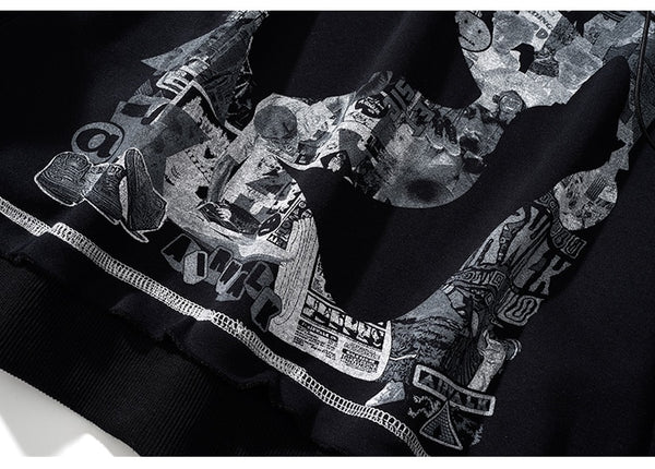 Hoodie Men Gothic Letter Comics Print Fleece Warm Pullover Couple Hipster Punk Cool High Street Hooded Tops Streetwear