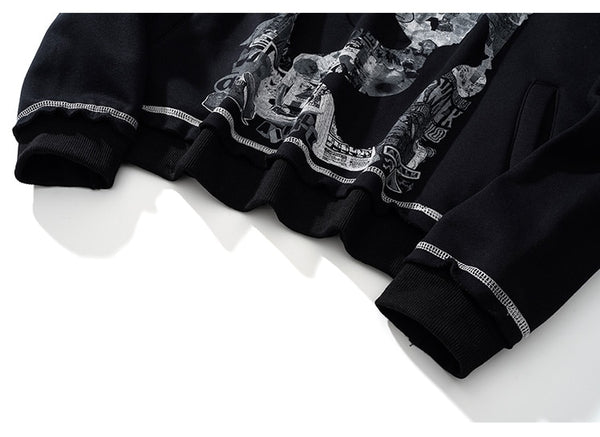 Hoodie Men Gothic Letter Comics Print Fleece Warm Pullover Couple Hipster Punk Cool High Street Hooded Tops Streetwear