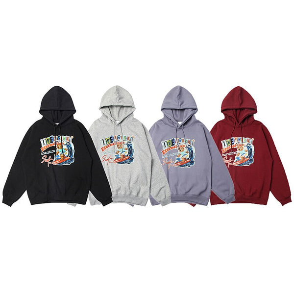 Men Funny Cartoon Bear Colorful Letter Print Sweatshirt Couple High Street College Style Pullover Men Streetwear