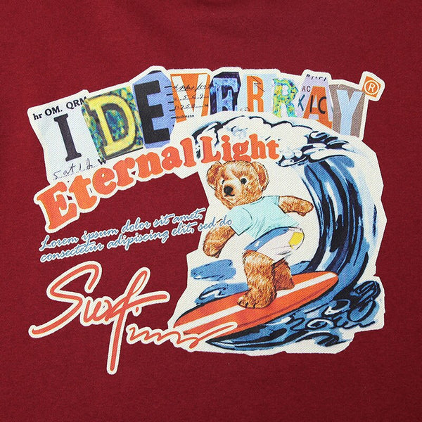 Men Funny Cartoon Bear Colorful Letter Print Sweatshirt Couple High Street College Style Pullover Men Streetwear