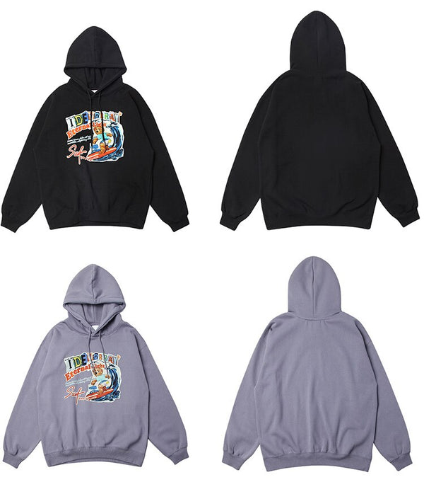 Men Funny Cartoon Bear Colorful Letter Print Sweatshirt Couple High Street College Style Pullover Men Streetwear