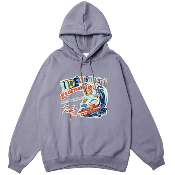 Men Funny Cartoon Bear Colorful Letter Print Sweatshirt Couple High Street College Style Pullover Men Streetwear